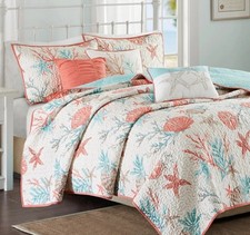 Coastal-Themed Quilt Coral Starfish Design Reversible Bedding Cotton 50" x 70"