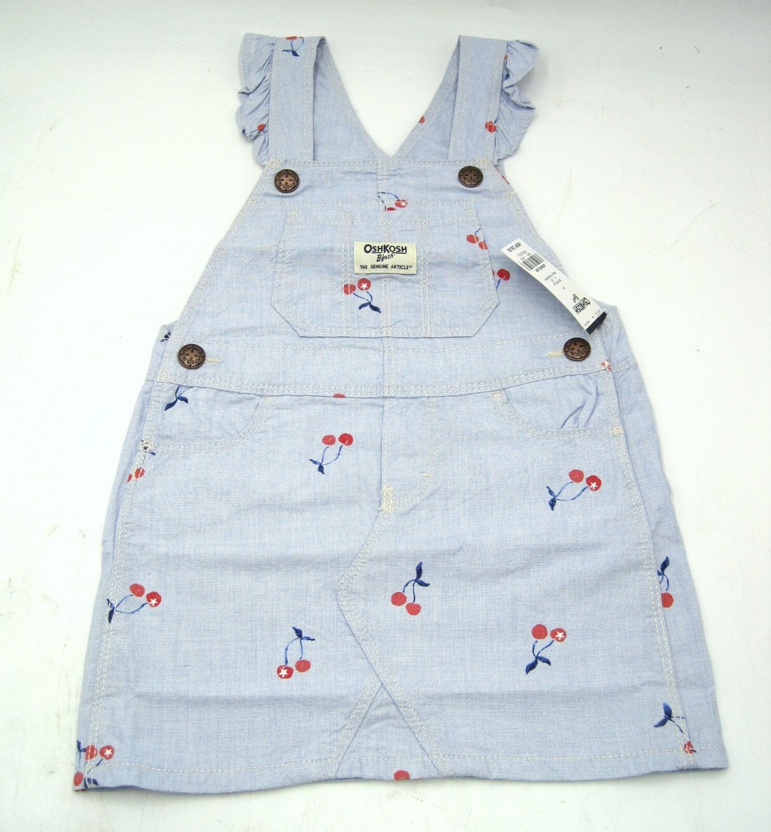 OshKosh 3T Little Girl Overall Dress Blue W/Red Cherries Brand New