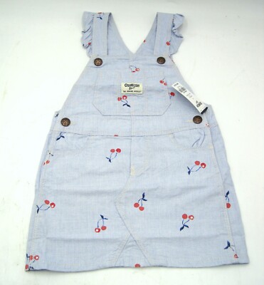 OshKosh 3T Little Girl Overall Dress Blue W/Red Cherries Brand New