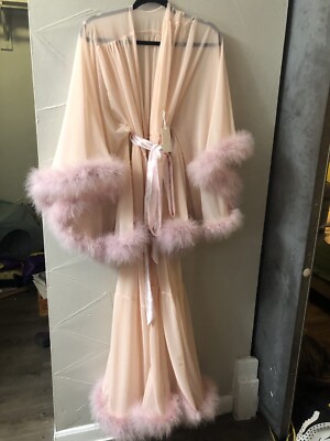 NWT Maribou Robe Dusty Pink Long MSRP $250