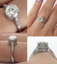 5Ct Round Cut Simulated Diamond Queens Crown Stylish Ring 14K White Gold Plated