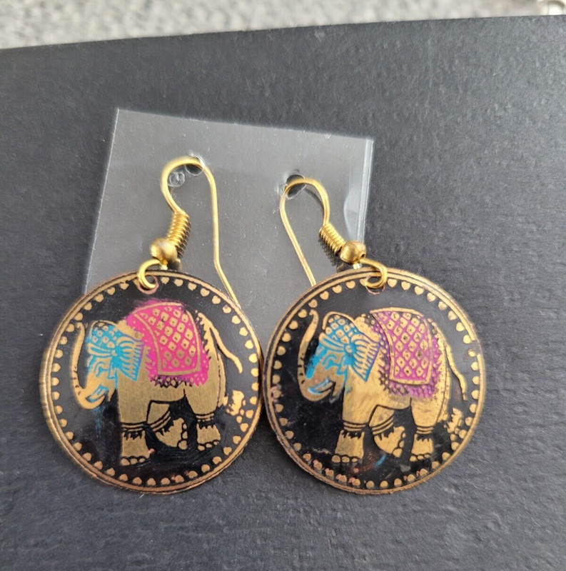 Brass Enamel Dangle Elephant Earrings Elephant Dangle Drop Earrings