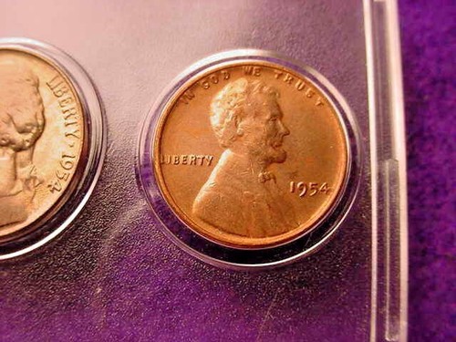 1954 PHILADELPHIA 5 COIN MINT SET ALL BU COINS 90% SILVER!! #3 - Picture 6 of 7
