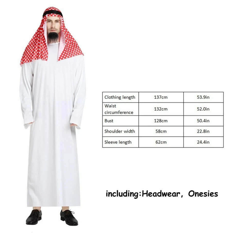 New Adult Men's Arab Dress Up Costume Cosplay Halloween Party Outfit Set - Image 2 of 4