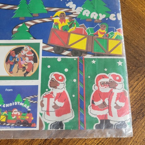 Vtg 1990's Black African American Santa Claus Christmas Gift Wrapping Paper Set - Picture 10 of 14