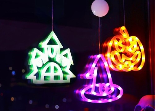 3PCS Halloween Lights Window Decorations, Orange Pumpkin, Purple Witch Hat - Picture 3 of 8