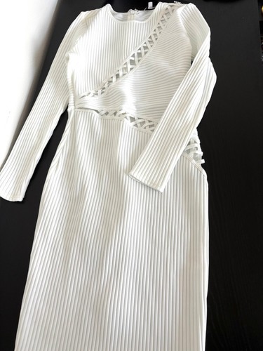 Abito BodyCon Nuovo con etichette Taglia 8 RARO Ritaglio a costine Midi Y2K Miami Chic Resort Vita notturna - Foto 10 di 14