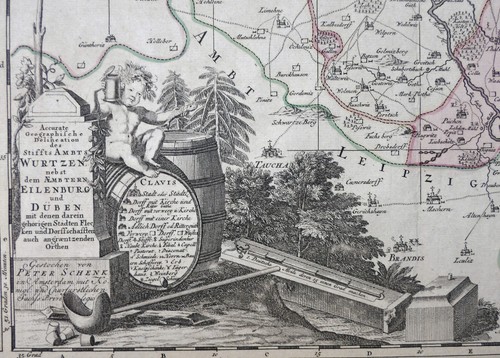 SACHSEN WURZEN EILENBURG DÜBEN DETAILKARTE KARTUSCHE LEGENDE WAPPEN SCHENK 1753 - Picture 7 of 11