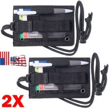 2x Black Tactical ID Card Holder Hook Loop Patch Badge Organizers Neck Lanyard