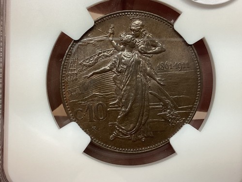 Italy 1911R 10 Centesimi Kingdom Anniversary NGC MS63 BN - Picture 3 of 3