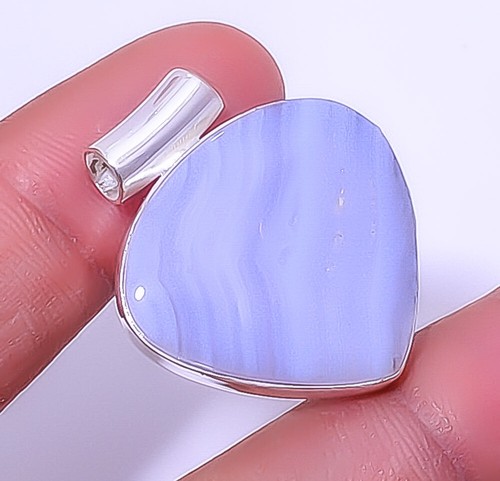 Blue Lace Agate - Namibia 925 Sterling Silver Solitaire Pendant 1.37 ...