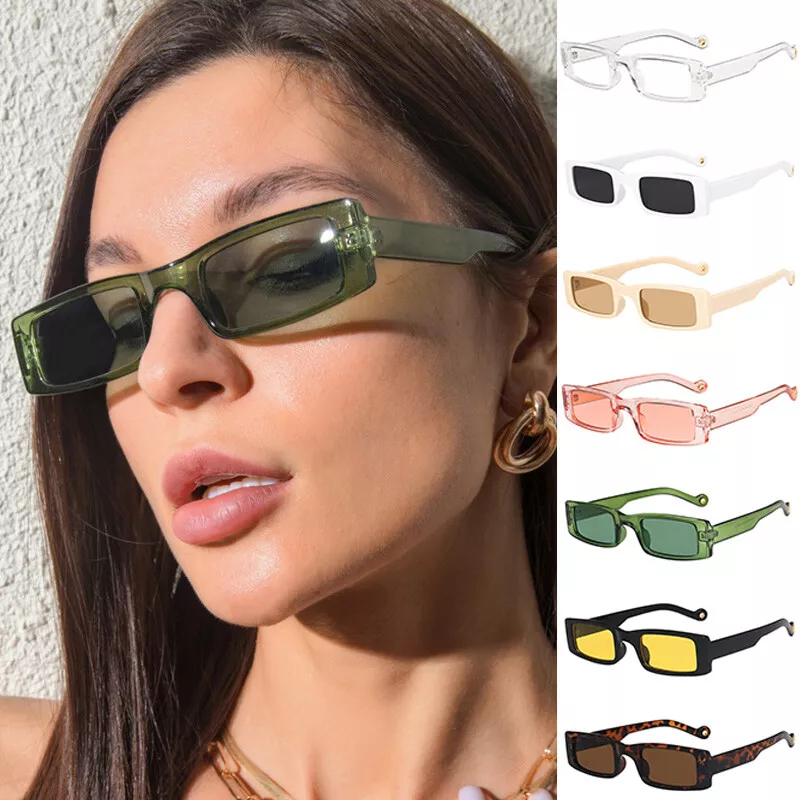 Small Rectangle Sunglasses Mens Womens Square Thin Retro 90’s Vintage  Fashion