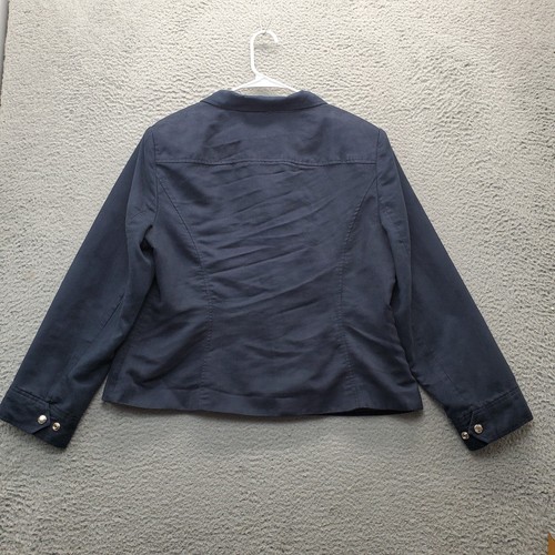 Evan Picone Jacket Women's 16 Navy Faux Suede Lined Loose Fit Pockets Full Zip - Picture 2 of 14