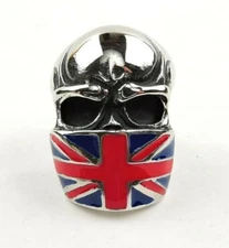 Stainless Steel Skull Ring With British Flag Mask - Free Gift Packaging