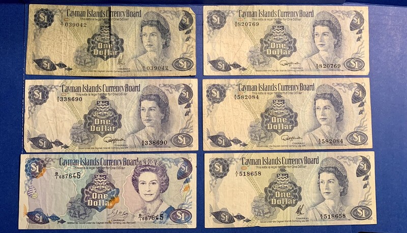 Lot of 6 Banknotes from the Cayman Islands 1971-1996