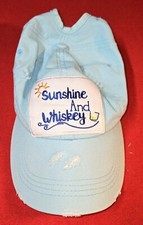 🌟 Sunshine & Whiskey Blue Embroidered Factory Distressed Vintage Baseball Cap