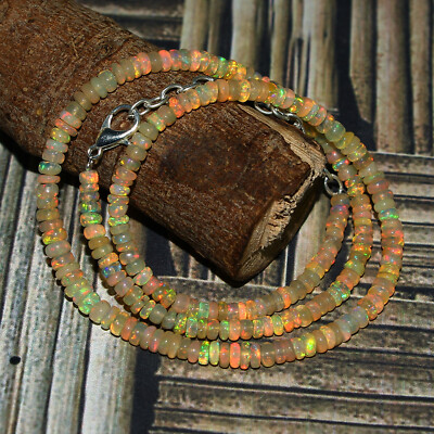 Natural Ethiopian Welo Fire Opal Rondelle Beaded Gemstone Necklace 16 ...
