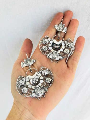 Taxco Filigree Earrings. Sterling Silver. Mexico. Frida Kahlo. 2131 - Picture 7 of 8