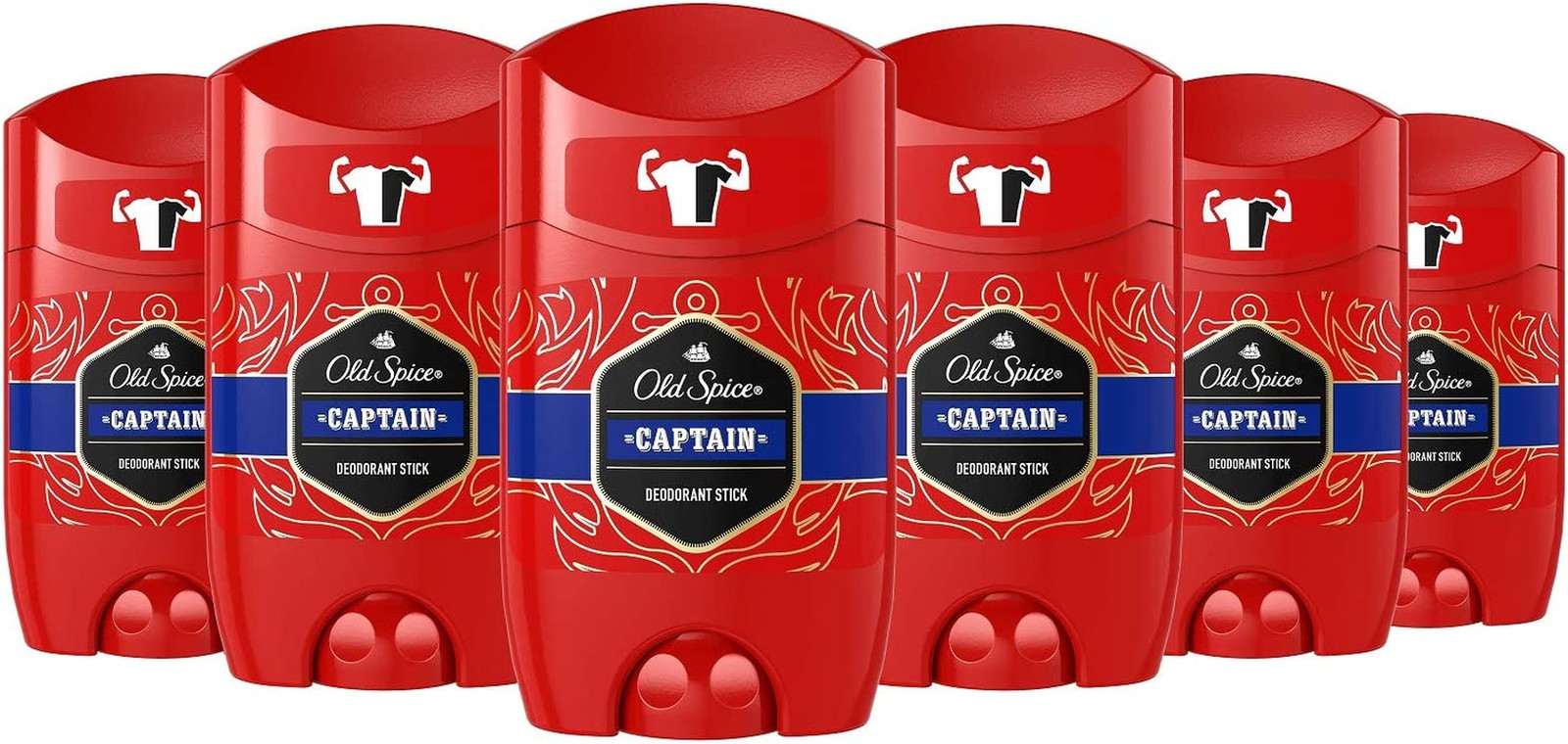 Old Spice Captain Deodorant Stick for Men 6X50 Ml, 48H Fresh, 0% Aluminium Salts