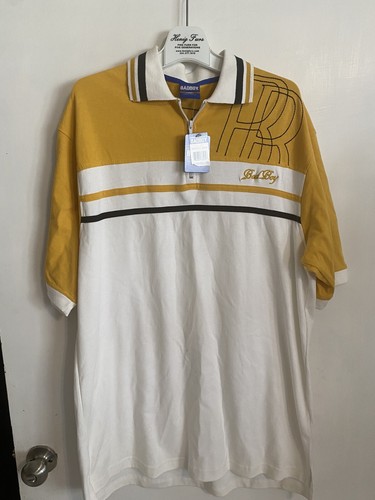 Bad Boy Men's Polo Shirt Gold &White Embroidered Spell Out Size L NWT