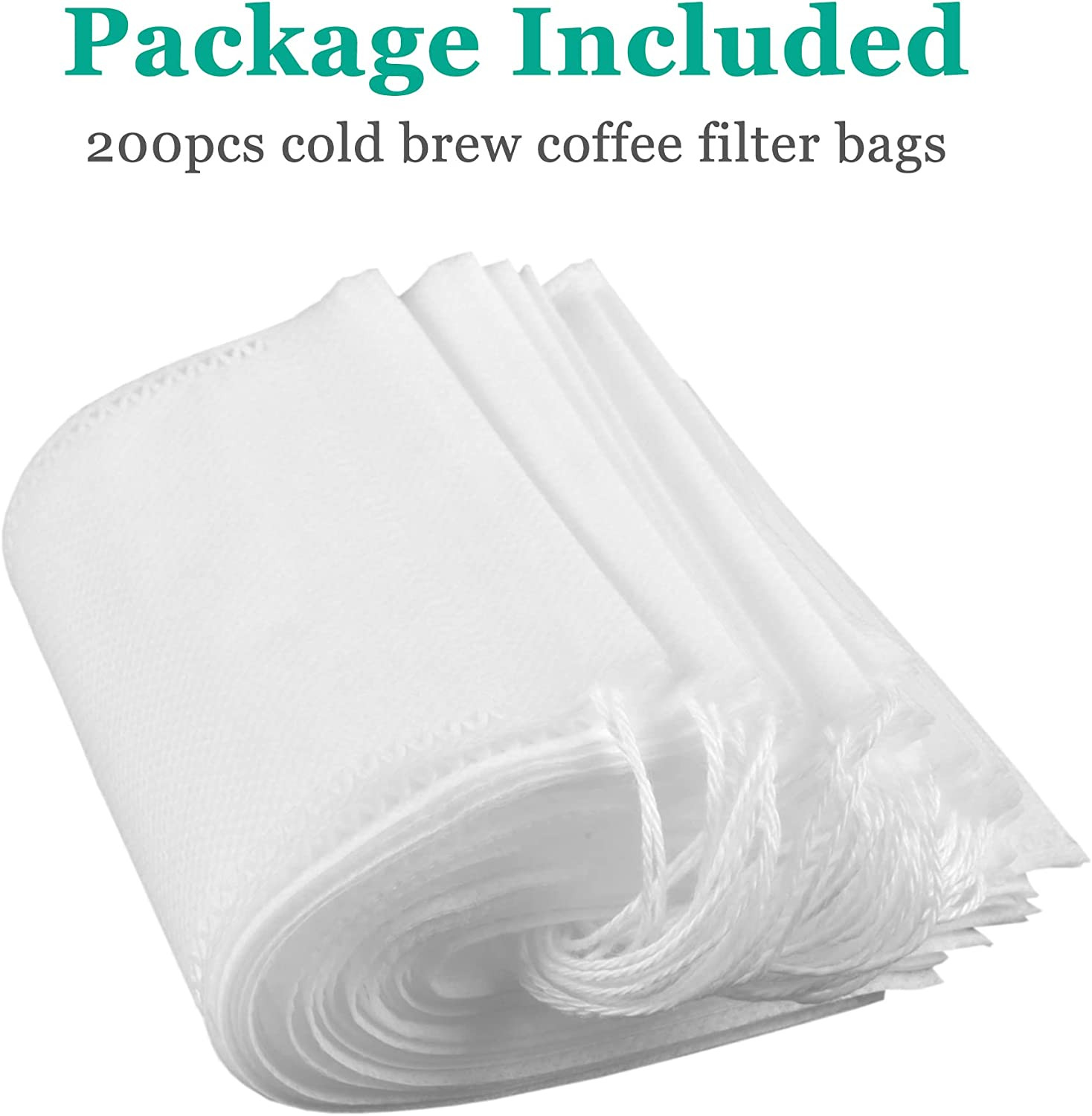200Pcs Cold Brew Coffee Filter Bags 4&lsquo;&rsquo; X 6 No Mess Disposable Filter Bag wit
