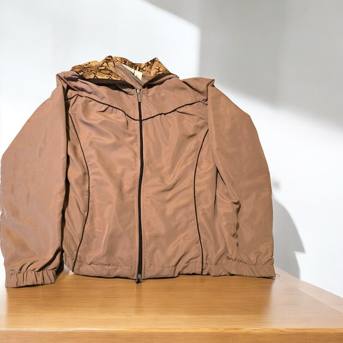 Kim Rogers Womens Brown Hooded Jacket Size M Lined Windbreaker