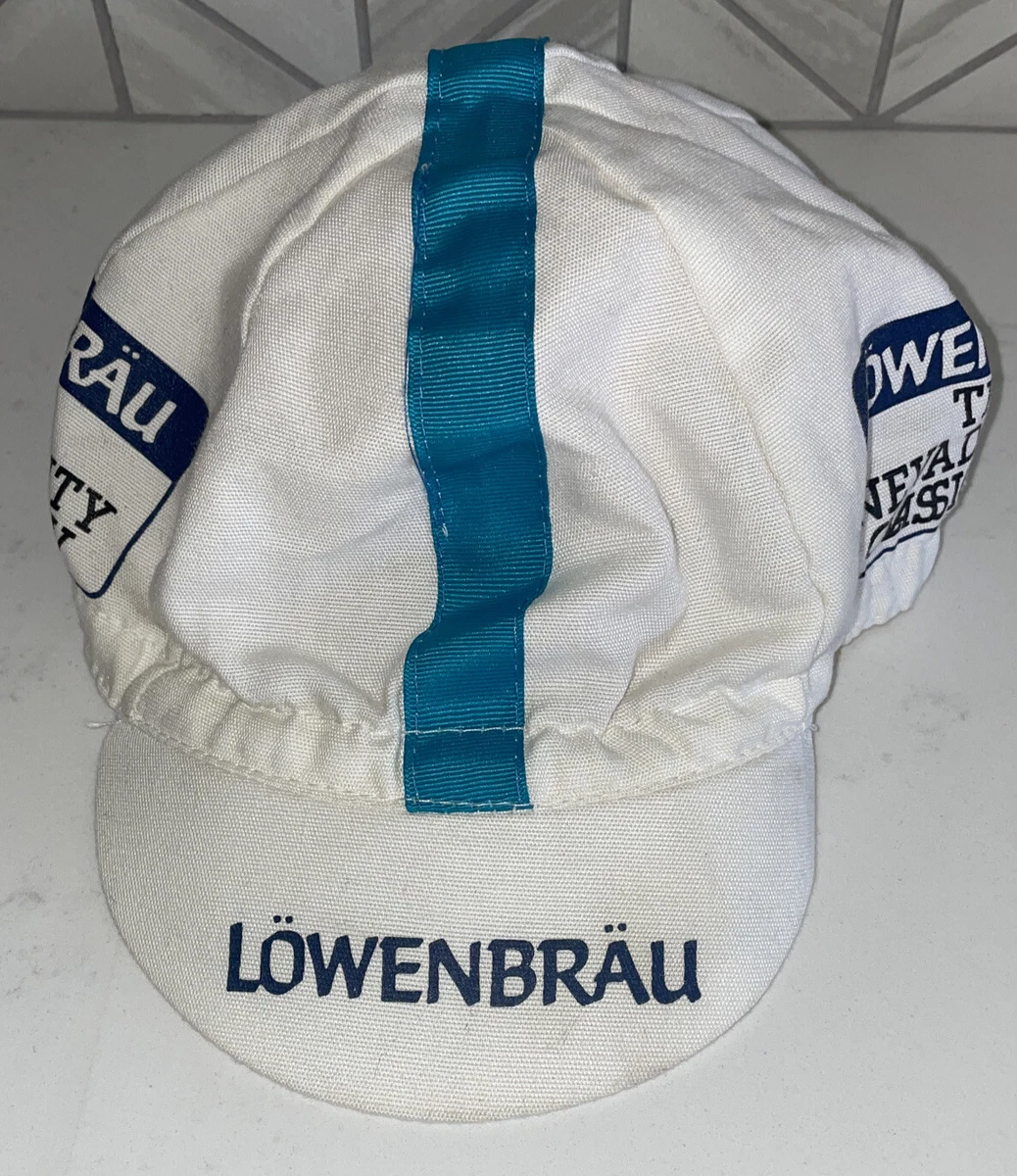 Vtg Lowenbrau Beer Cycling Hat Elastic Painter s Cap Made In USA 1984