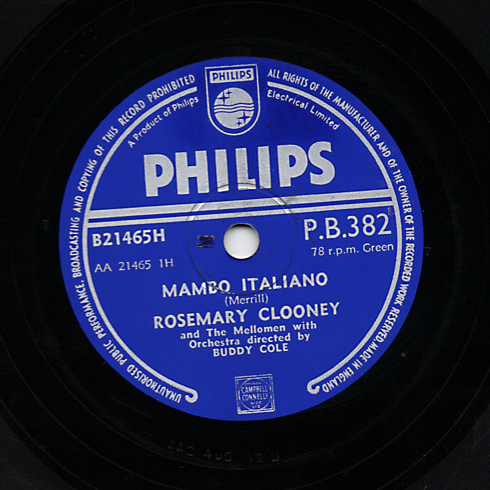 ROSEMARY CLOONEY 78 MAMBO ITALIANO / WE'LL BE TOGETHER AGAIN PHILIPS PB