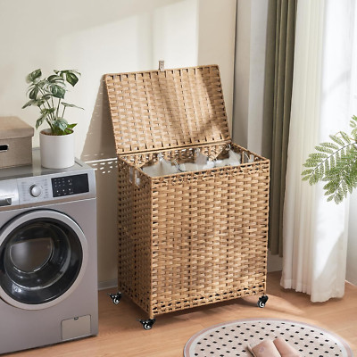 Laundry Hamper with Wheels&Lid, 50.2 Gallons(190L) Rolling Laundry Basket with W