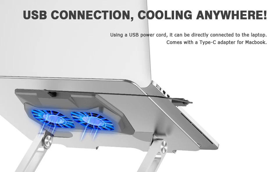 Laptop Stand Adjustable with USB Cooling Fan Ergonomic Computer Riser f Desk - Image 4 of 4