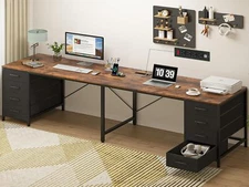 TVU 95" 2 Person Desk with 8 Drawers, Large Writing Home Office Desks，Rustic