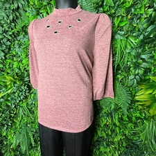 LOUIS PARIS Tops Women 2XL Mauve Pink High Neck Rhinestone Cut Outs NWT  0401