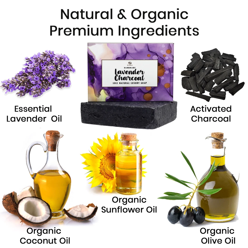 Lavender Charcoal Soap Bar - Natural Organic Handmade Exfoliating Soap - Image 2 of 4
