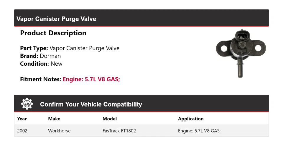 Válvula de purga de bote de vapor Dorman Workhorse FasTrack FT1802 2002 Foto 2 de 4