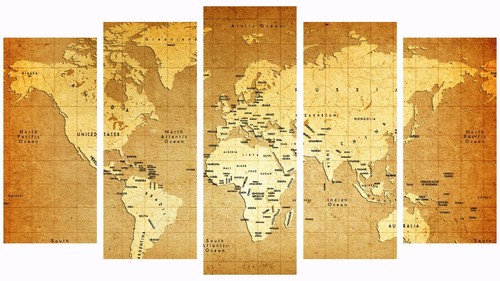 World Map Set Of 5 Pcs Puzzle Thin Canvas Poster Art Home Bar Wall Decor 07 - Picture 2 of 9