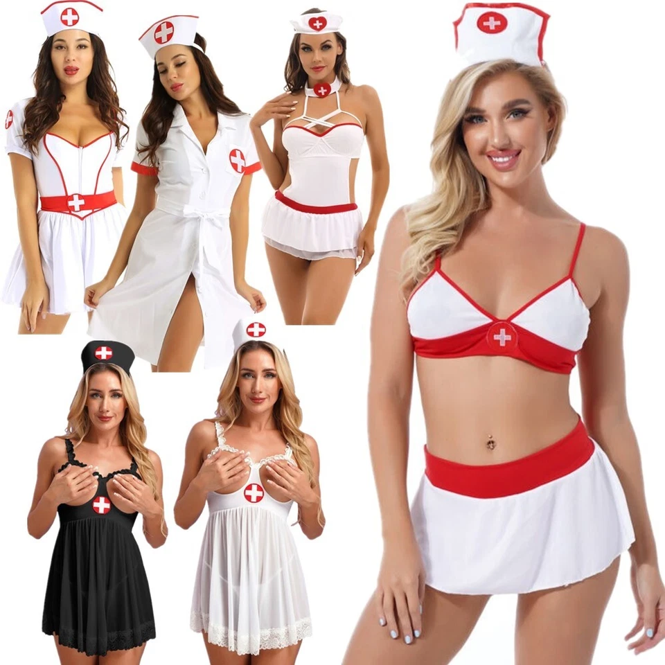 Womens Naughty Nurse Cosplay Outfit Halloween Sexy Nurse Uniform Costume Set  - Image 4 of 4