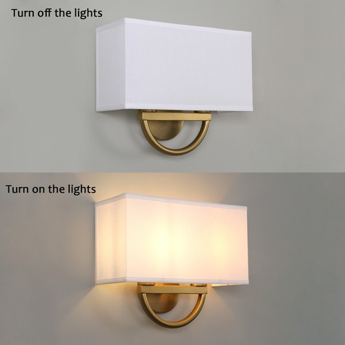 Vintage 2-Light Sconce Square Fabric Shade Wall Lamp for Bedroom Living Room - Picture 8 of 37