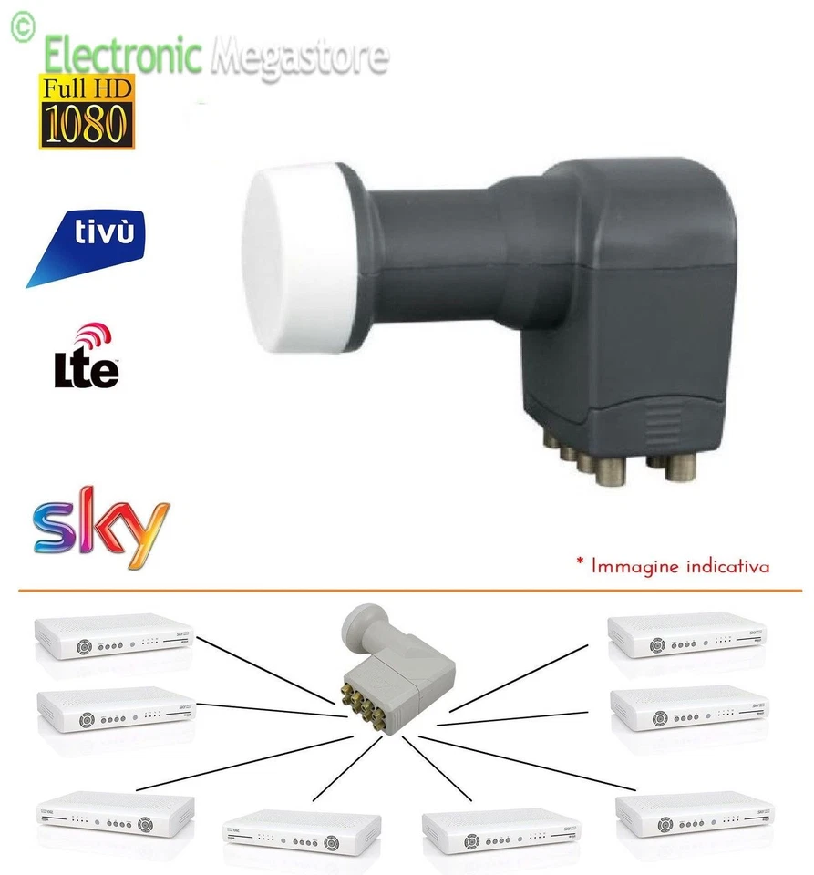 EMMEESSE UX-OCTO LNB 8 USCITE ILLUMINATORE lte free PARABOLA FULL HD SKY