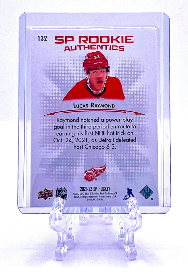 LUCAS RAYMOND 2021 SP Hockey #132 ROOKIE AUTHENTICS RED /199 RC PARALLEL - Image 2 of 2