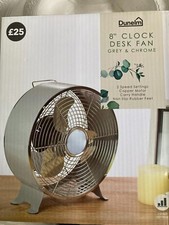 Dunelm 8" Clock Desk Fan Grey & Chrome