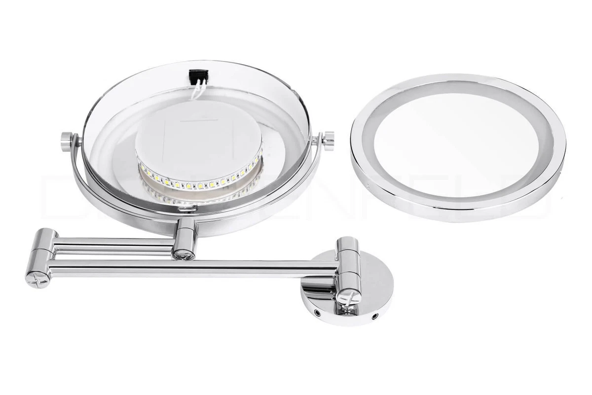 DEUSENFELD WL10CB - LED Batterie Doppel Wand Kosmetikspiegel, 10-fach + Normal
