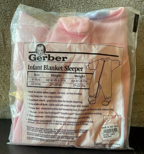 New Vintage Gerber Baby Blanket Sleeper Footie Pajamas 6 Months 18 lbs Pink Blue - Picture 2 of 5