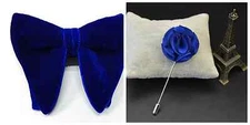 Mens FERUCCI COMBO SET Oversized Bow Tie - Blue Velvet Bowtie and Lapel Pin