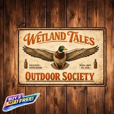 Flying Mallard Duck Hunting Wetland Scene Metal Tin Sign 8x12