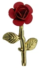 VTG Flower red rose leaf Brooch pin textured gold tone metal costume jewelry