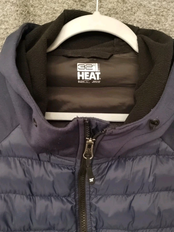 32 Degrees Heat Hybrid Puffer Jacket Mens Large Navy Blue/Blk Full Zip Lightwght - Image 3 of 4