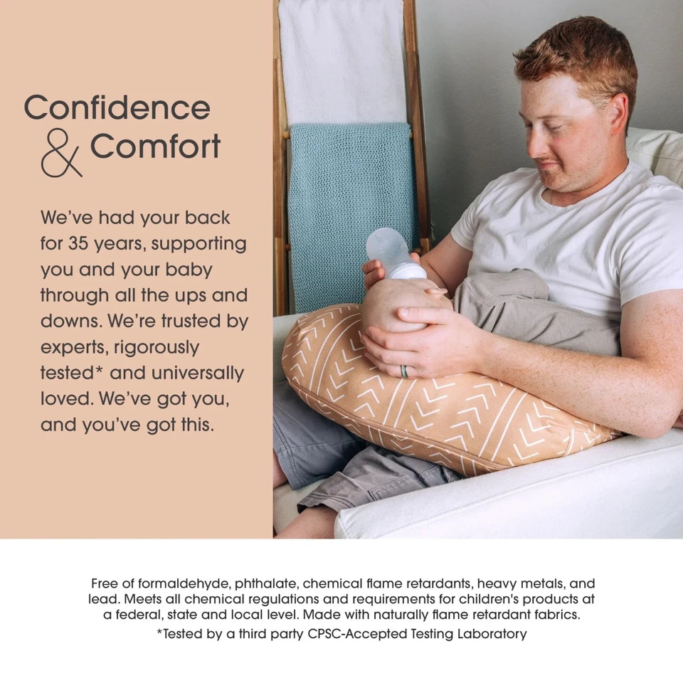 Boppy Nursing Pillow With Organic Cover (Camel Stitch Stripe) New Shape - Image 2 of 4