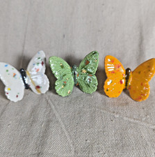 Lot 3 Large Hole Ceramic Butterfly Beads Painted Macrame White Orange Green