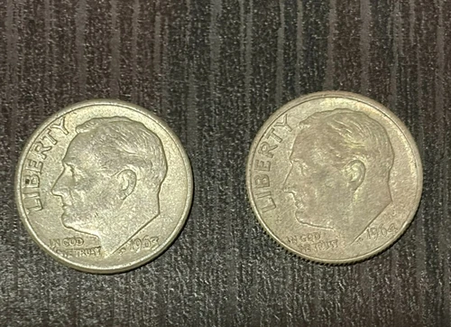 ROOSEVELT DIMES 1963-D, 1964-D COINS - set of 2 - AU(About Uncirculated)