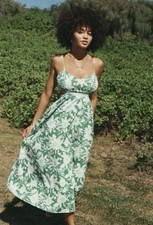 American Eagle Women S Sunset Green Maxi Strap Cutout Back Floral Linen Blend